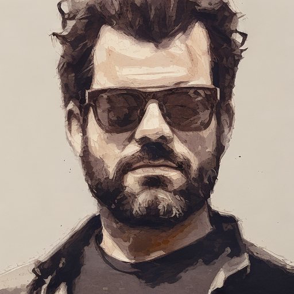 A male AI image with a full beard and sunglasses. This is from a photograph of Scott of Suburban Services.
