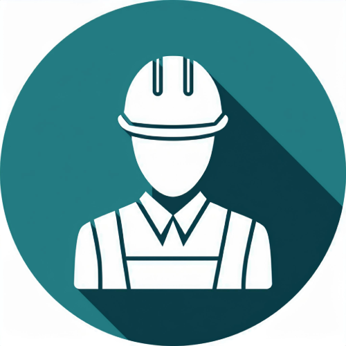 green logo with an illustration of a faceless figure wearing a hard hat a logo for sub-contractors.
